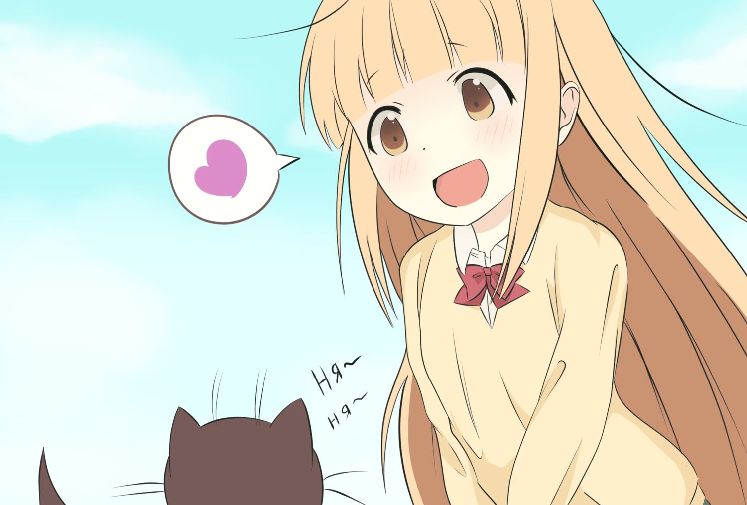 animal blonde hair blush bow cat loli long hair miyano school