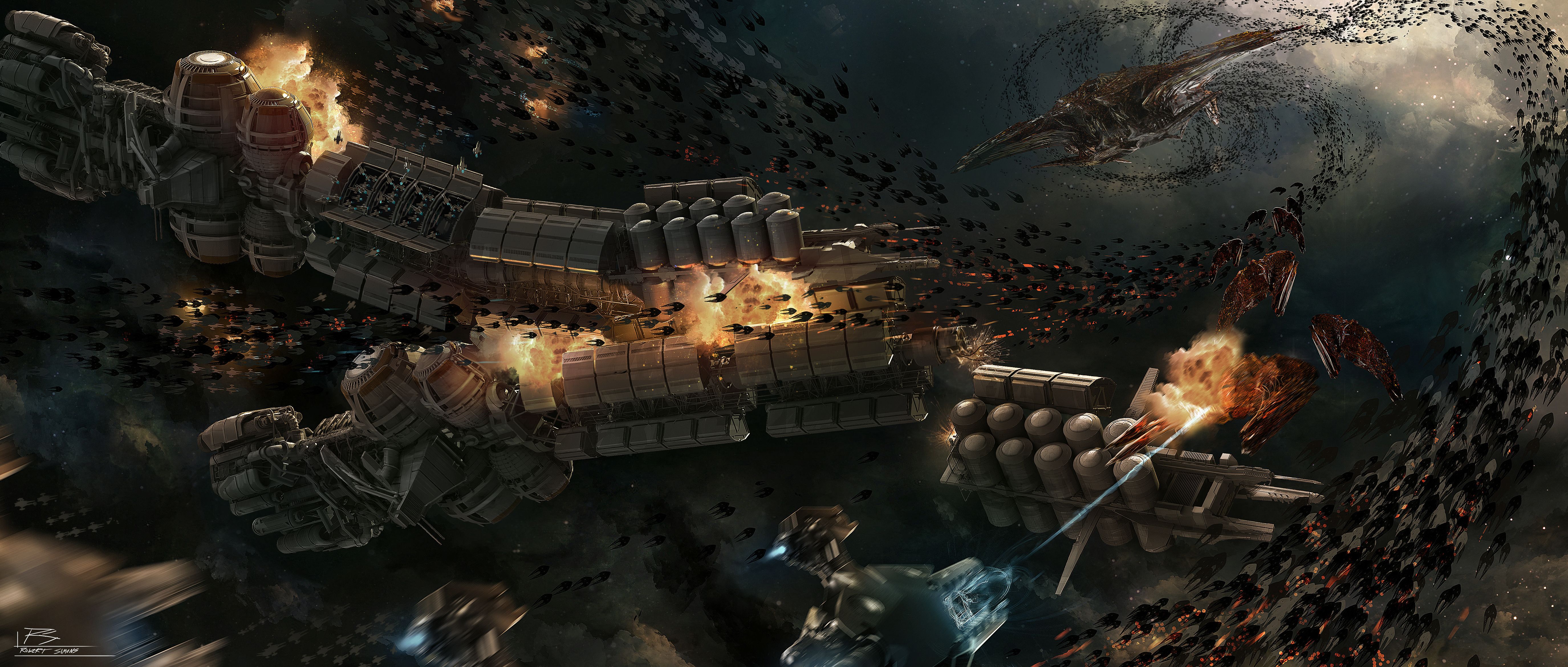 Image Aliens Ender's Game Space film Ships Battles 5500x2340