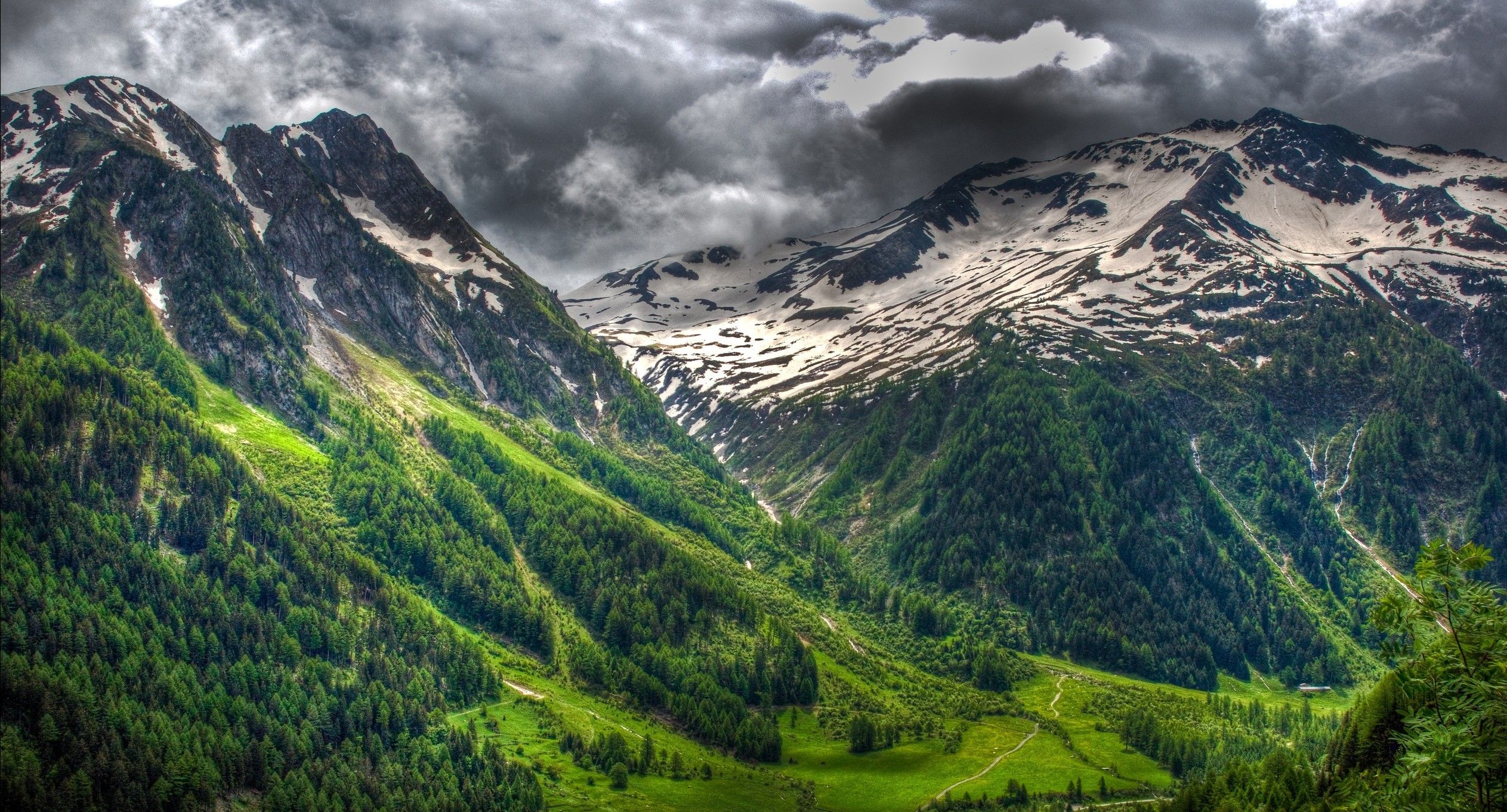 nature, Landscape, Spring, Mountain, Alps, Clouds, Forest, Grass