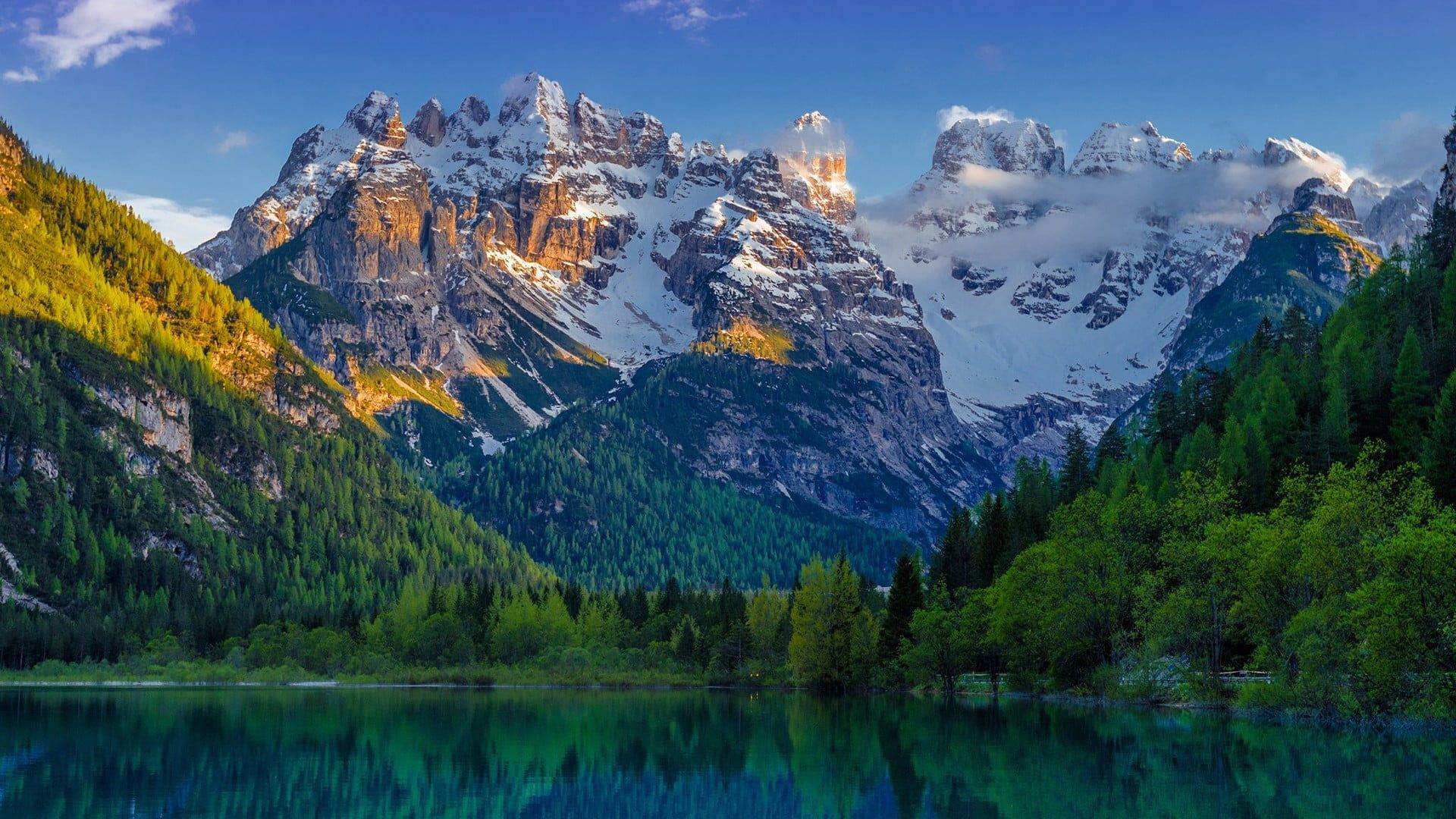 View of alps mountainer, snow, lake, Spring Mountains HD wallpaper