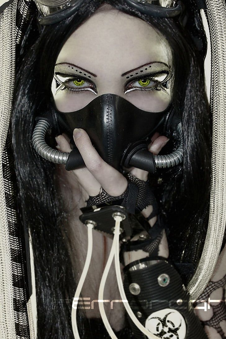 HD wallpaper: woman wearing mask illustration, cyberpunk, gas
