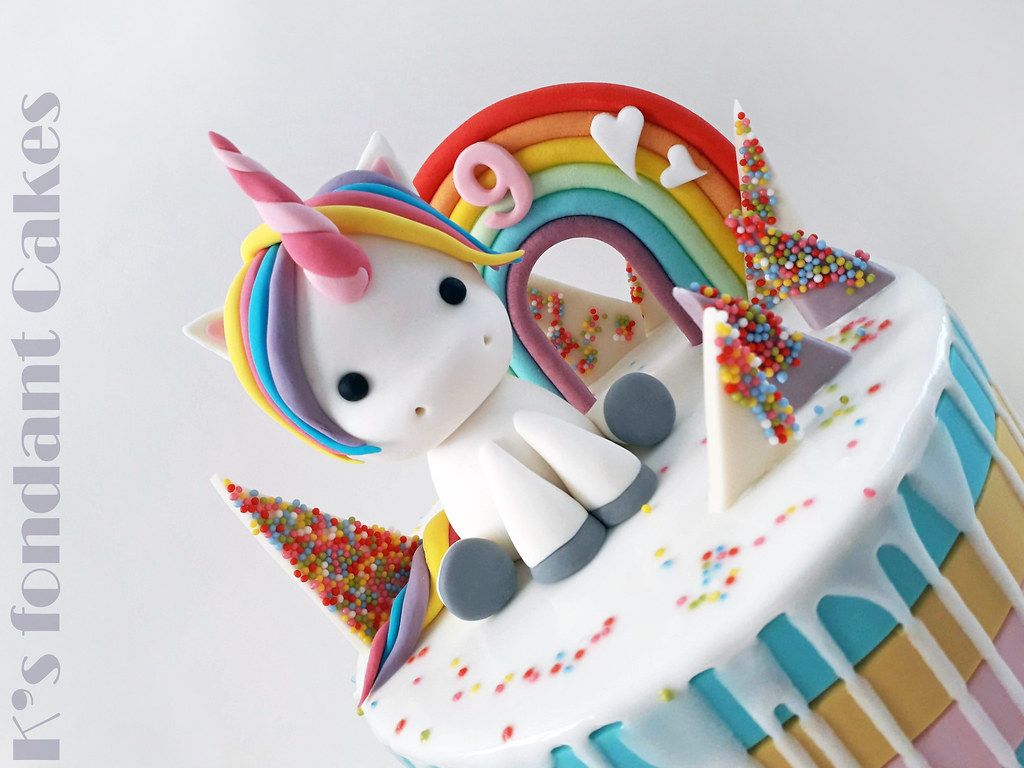 Unicorn Dripping Cake Detail. K's fondant Cakes