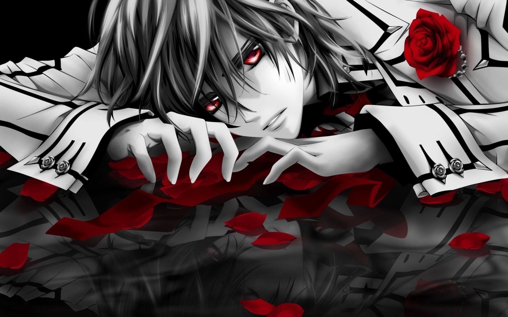 Anime Vampire Knight Kaname Kuran Rose Black & White Red Eyes