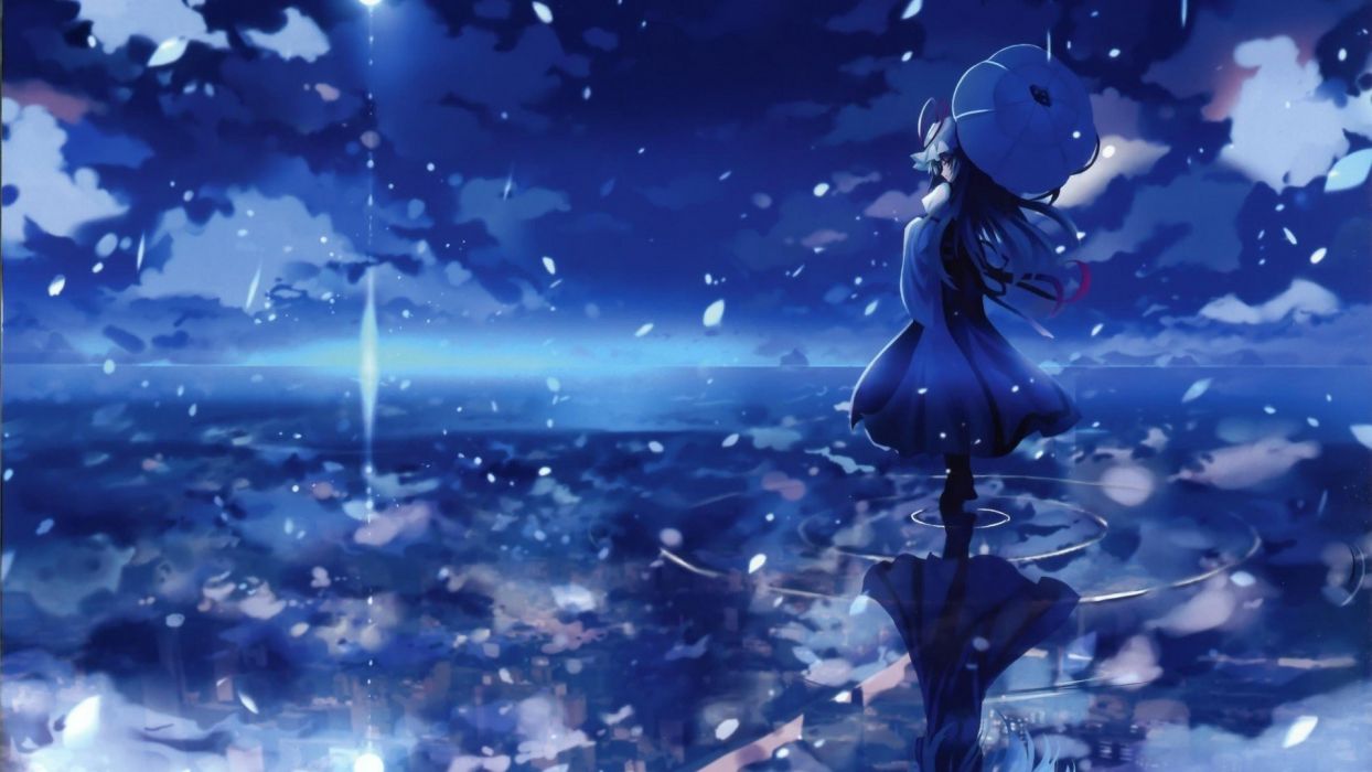 Alone Anime Boy - Blue Background Wallpaper Download | MobCup