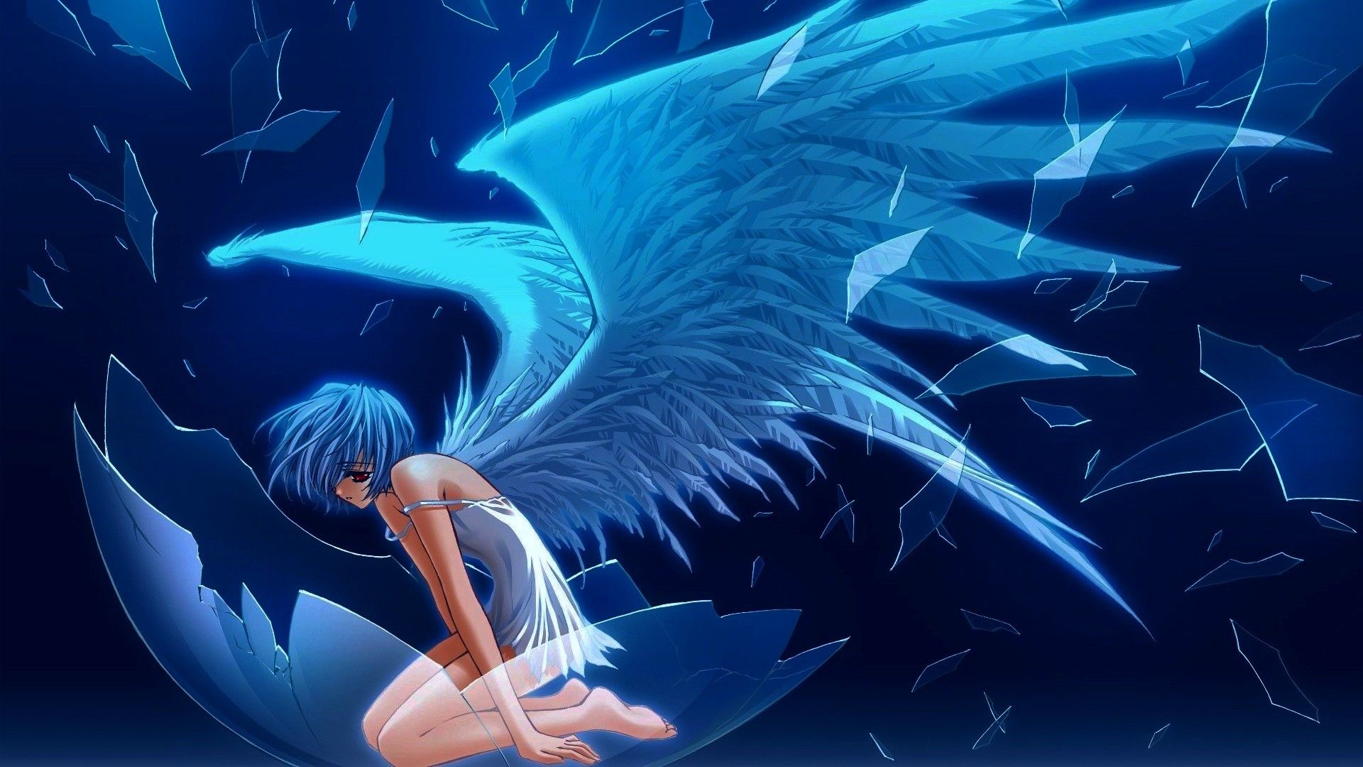wings glass anime blue dress anime girls duplicate angel 1920x1080
