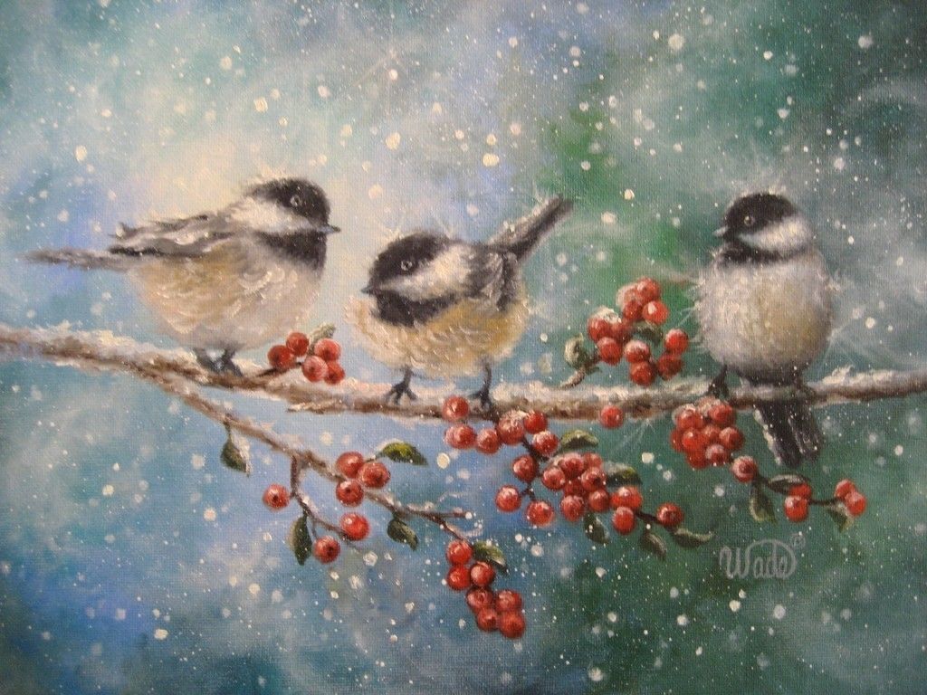 Chickadee Bird Print bird paintings, winter birds, chickadee