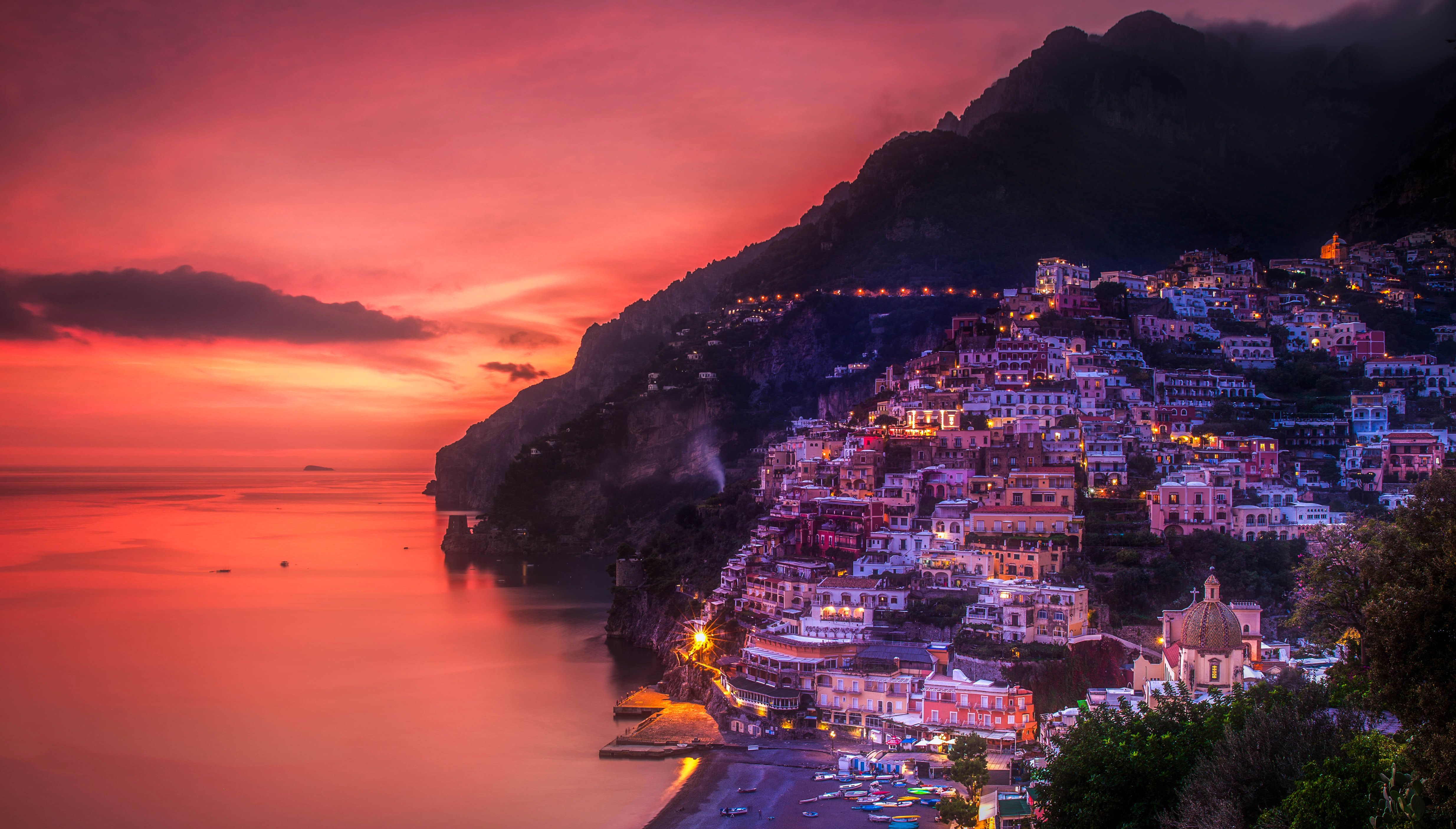 Positano, Italy Sunset 4k Ultra HD Wallpaper. Background Image