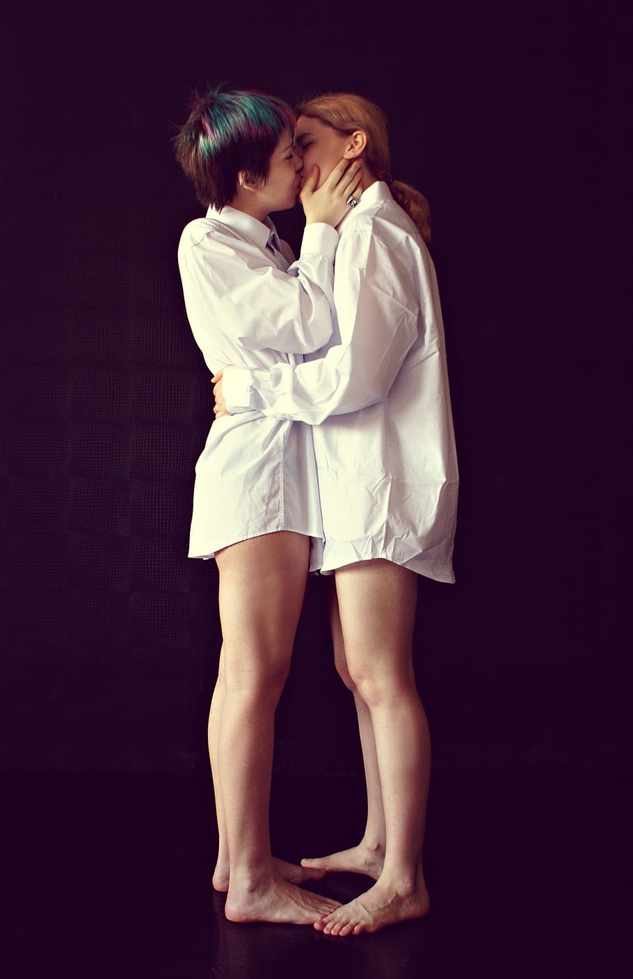 HD wallpaper: two kissing women wearing white sport shirts, lgbt
