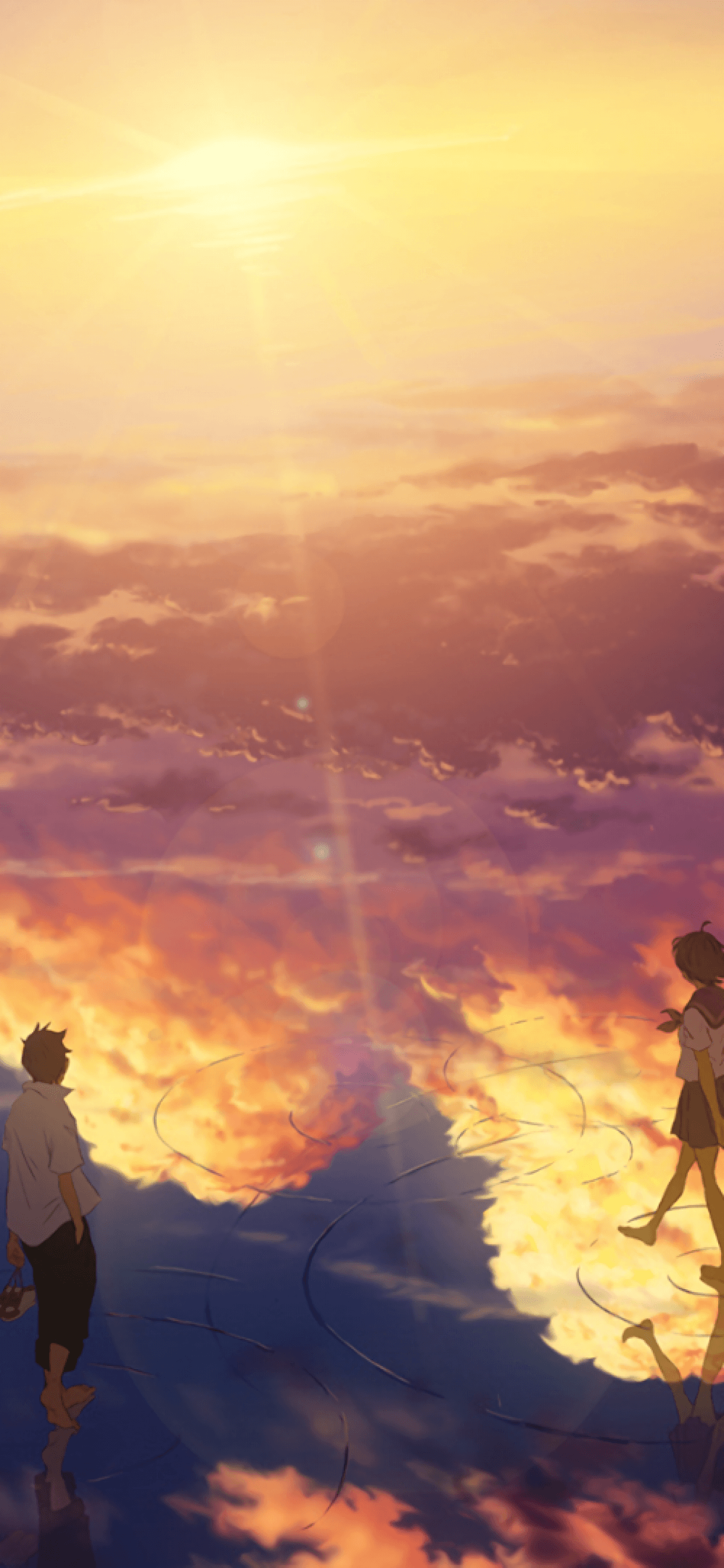 Download 1242x2688 Anime Landscape, Beyond The Clouds, Sunset