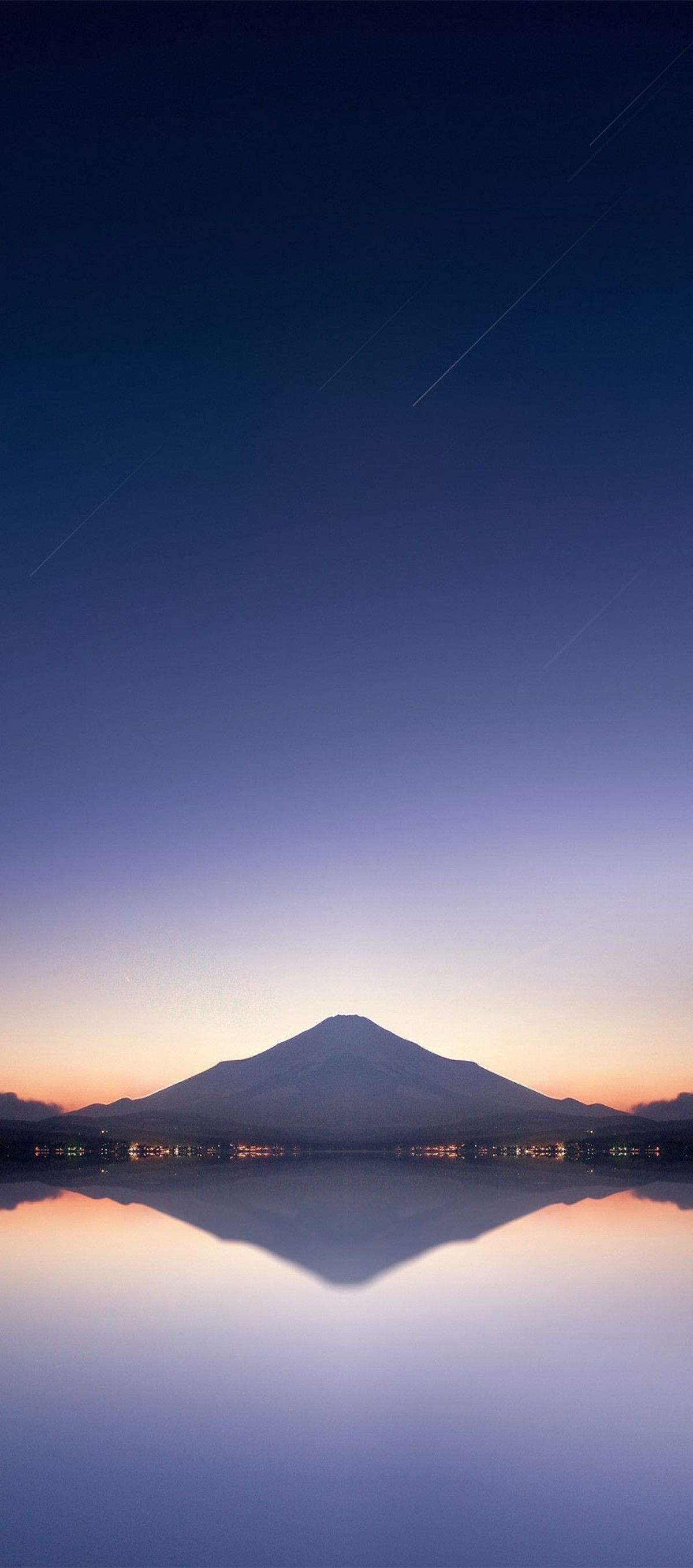 iOS 11, iPhone X, lake, sky, mountain, purple, sunset, orange