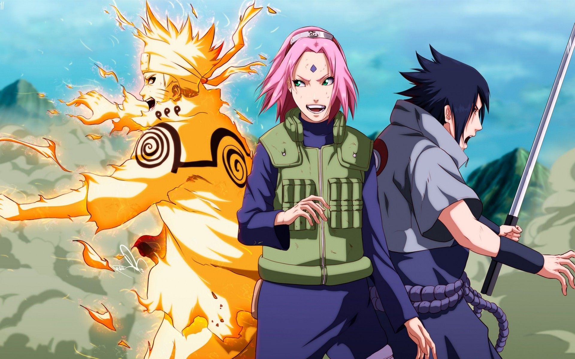manga, Uchiha Sasuke, Uzumaki Naruto, Haruno Sakura Wallpaper HD