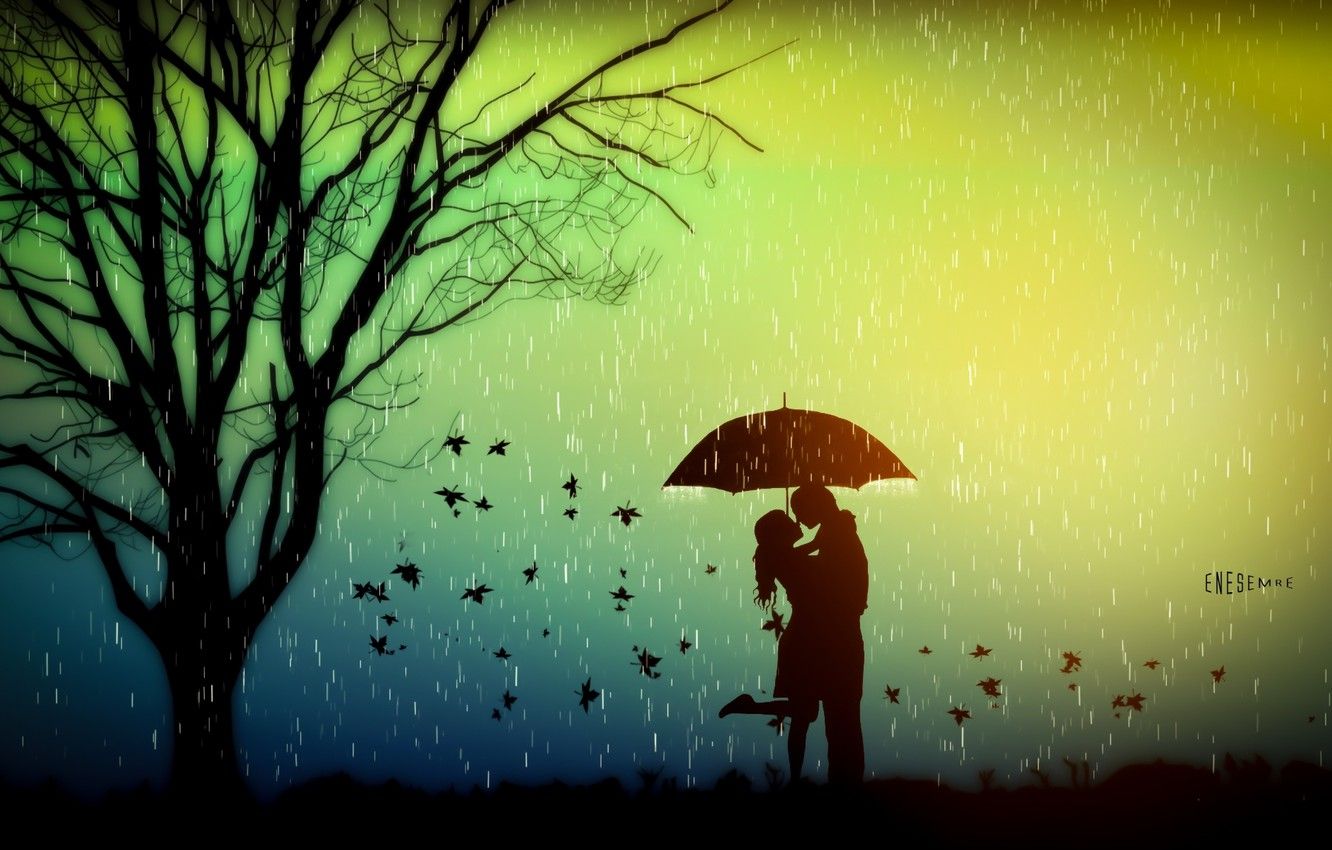 Wallpaper autumn, leaves, love, rain, tree, mood, romance