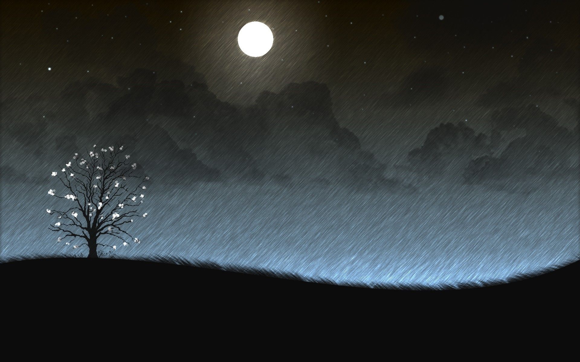 Rainy Moon Background. Romantic Rainy