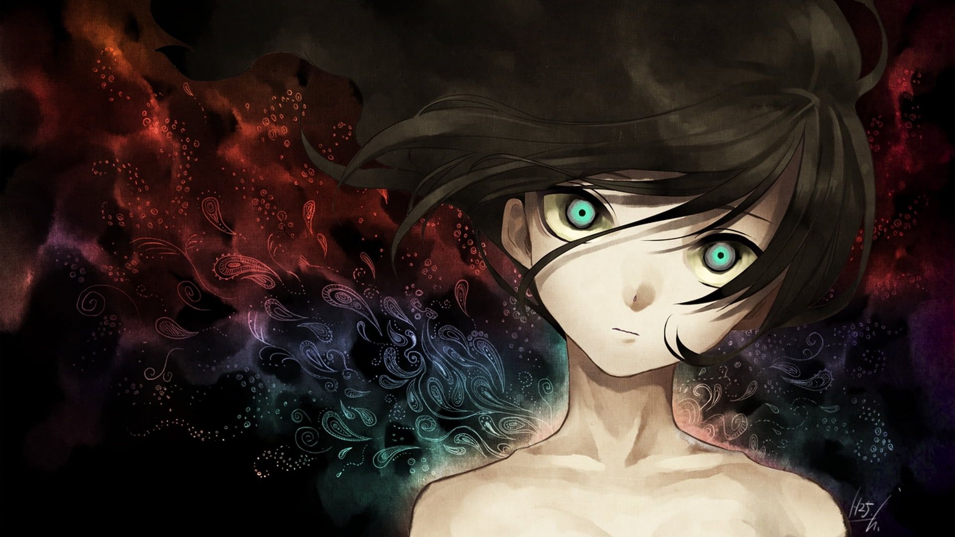 Boy with black hair and green eyes anime character HD wallpaper