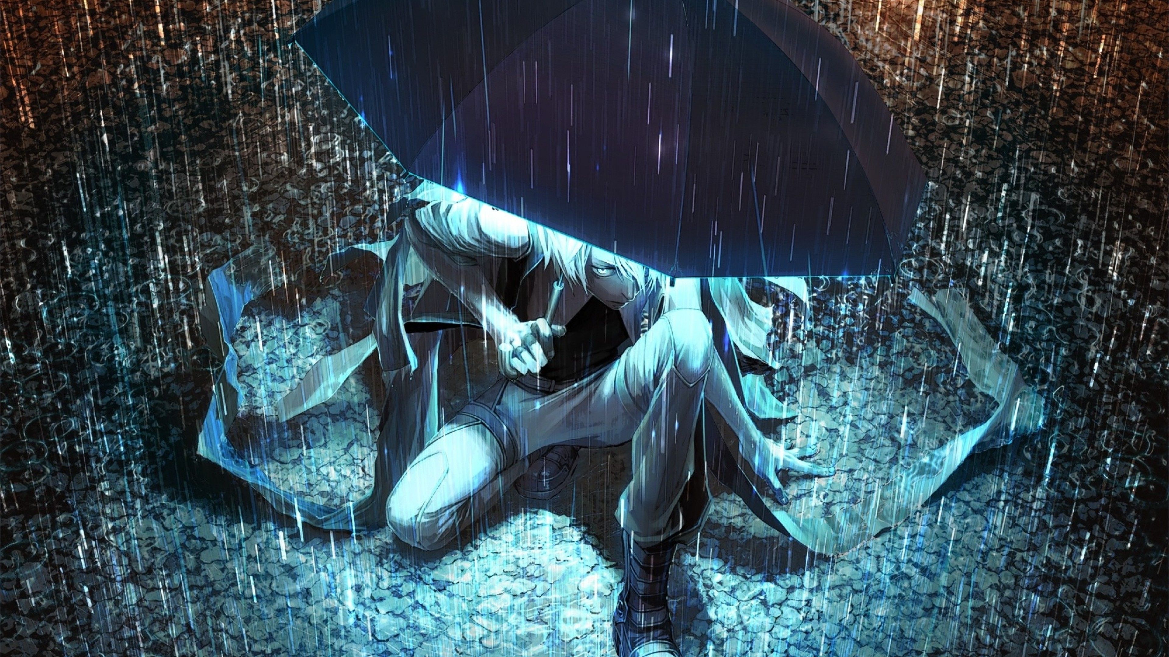 Download 3840x2160 Anime Boy, Rainy, Umbrella, Angry Wallpaper
