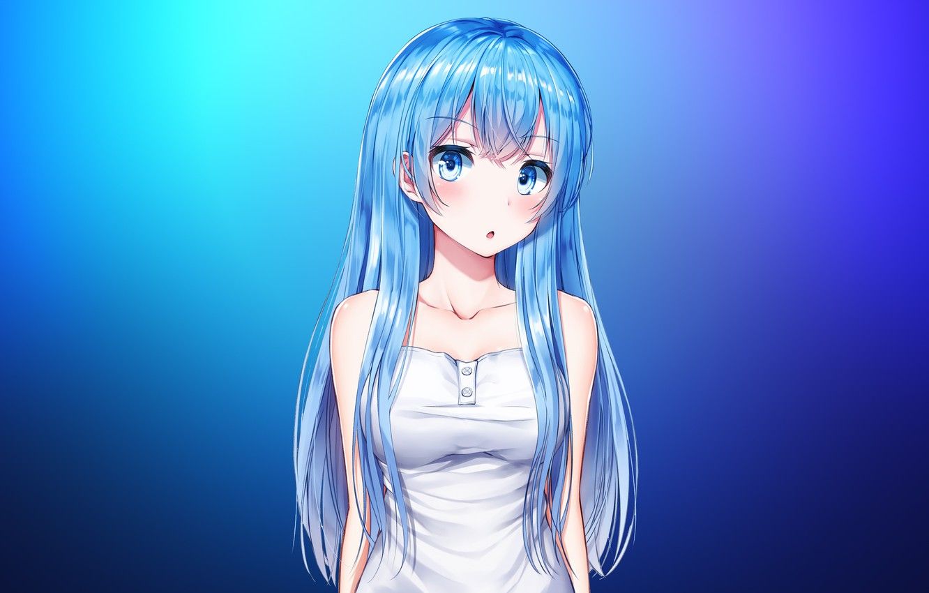 Anime Girl with Red Eye Blue Hair Wallpaper 4K HD PC 820i