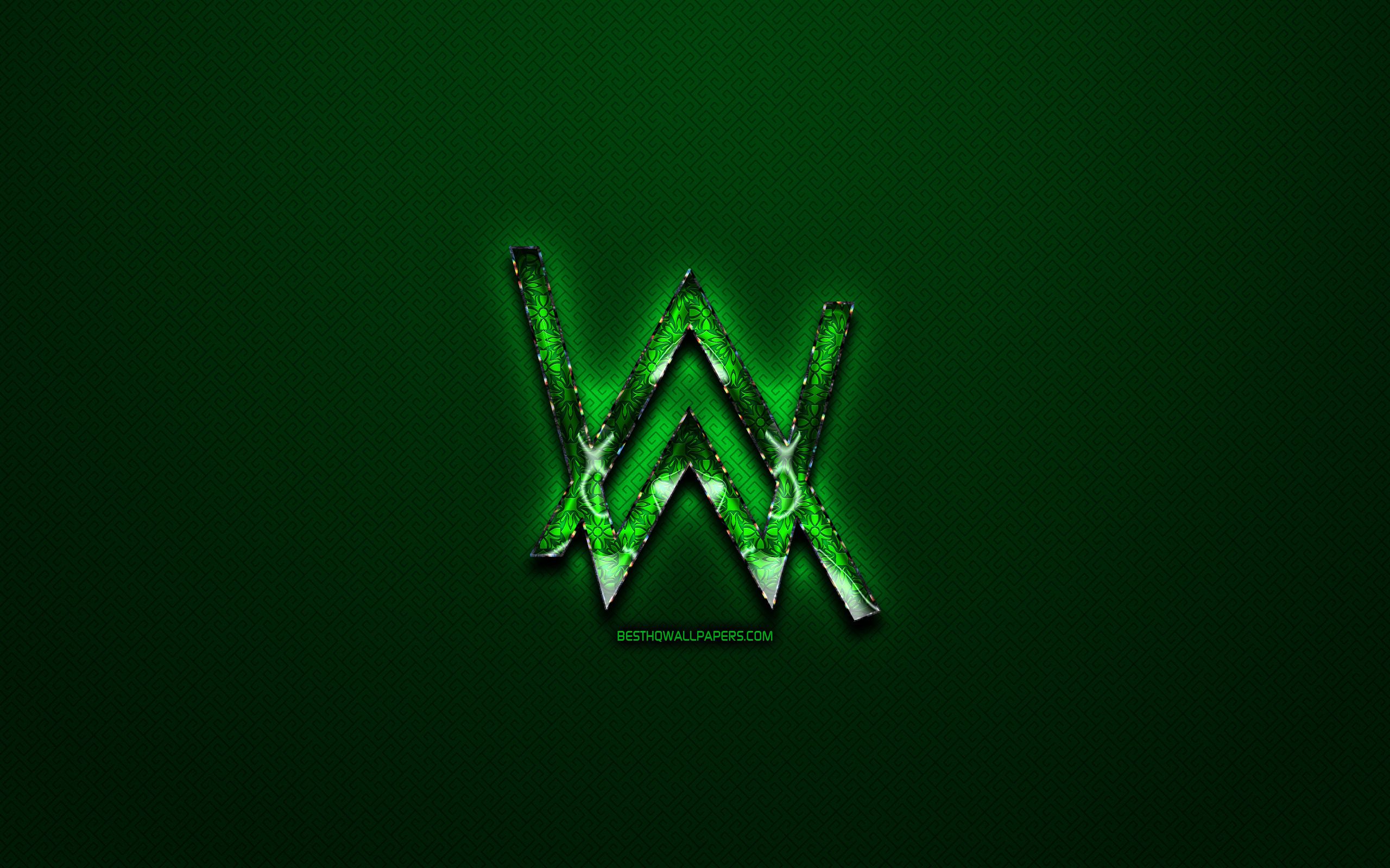 Download wallpaper Alan Walker green logo, music brands, green