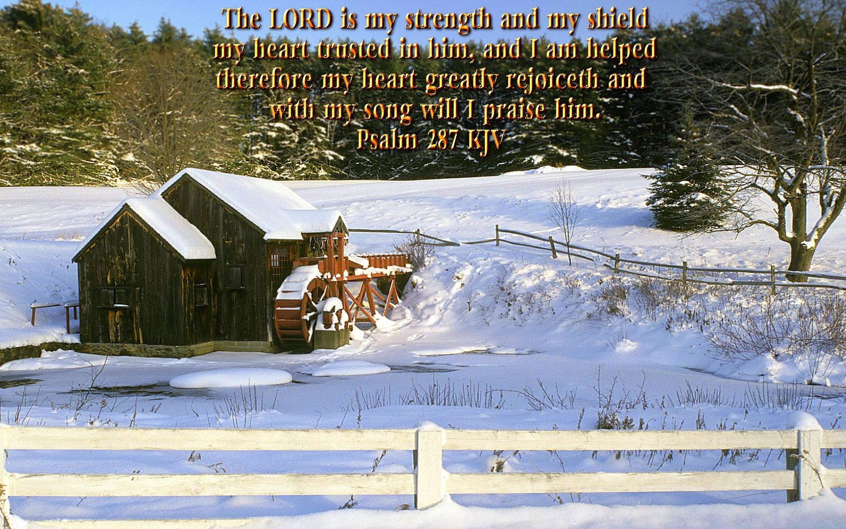 Free Winter Wallpaper with Scripture. Scenic wallpaper, Winter wallpaper, Water wheel