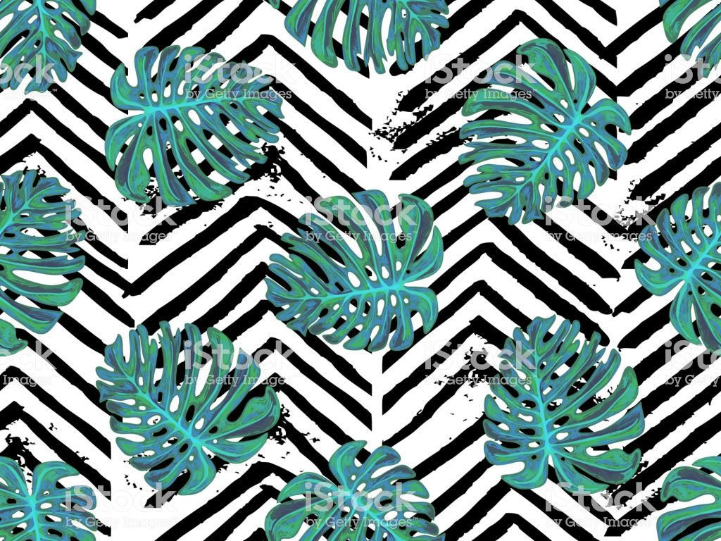 Seamless Summer Tropical Pattern With Exotic Palm Leaves Vector