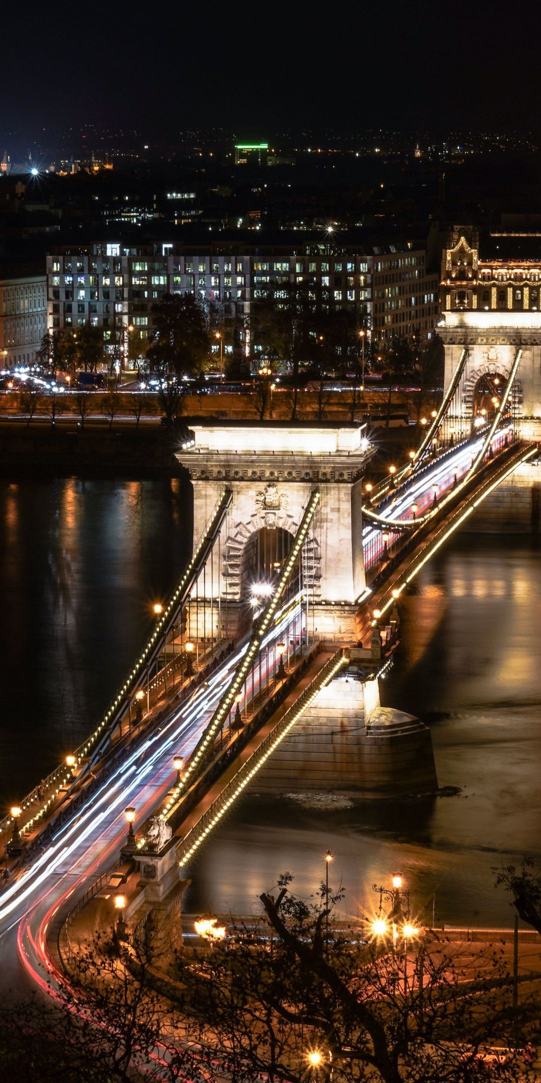 Chain Bridge, cityscape, aerial view, Budapest, 1080x2160