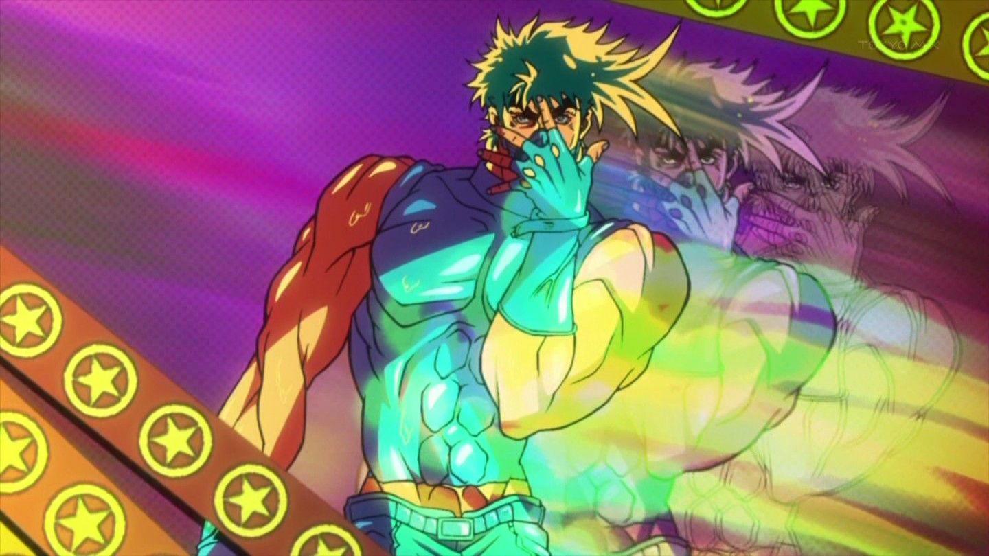 Download Caption: Iconic Jojo Pose in Action Wallpaper