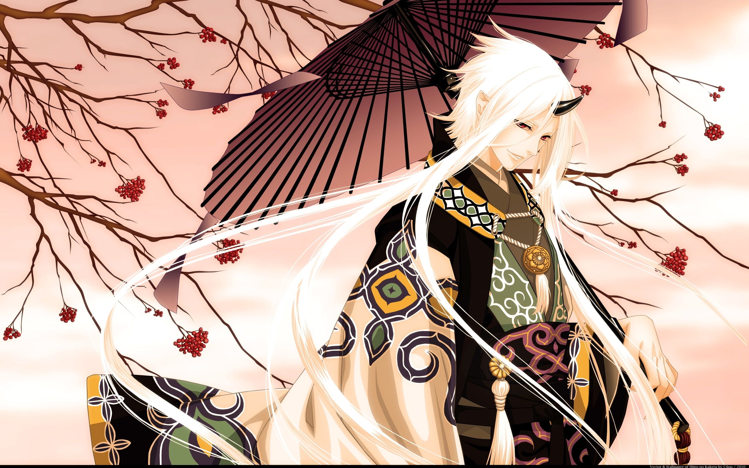 White haired male anime character with umbrella fan art HD