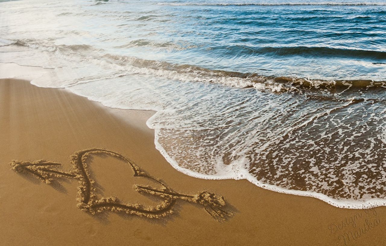 Picture Heart beaches Sea Love Sand