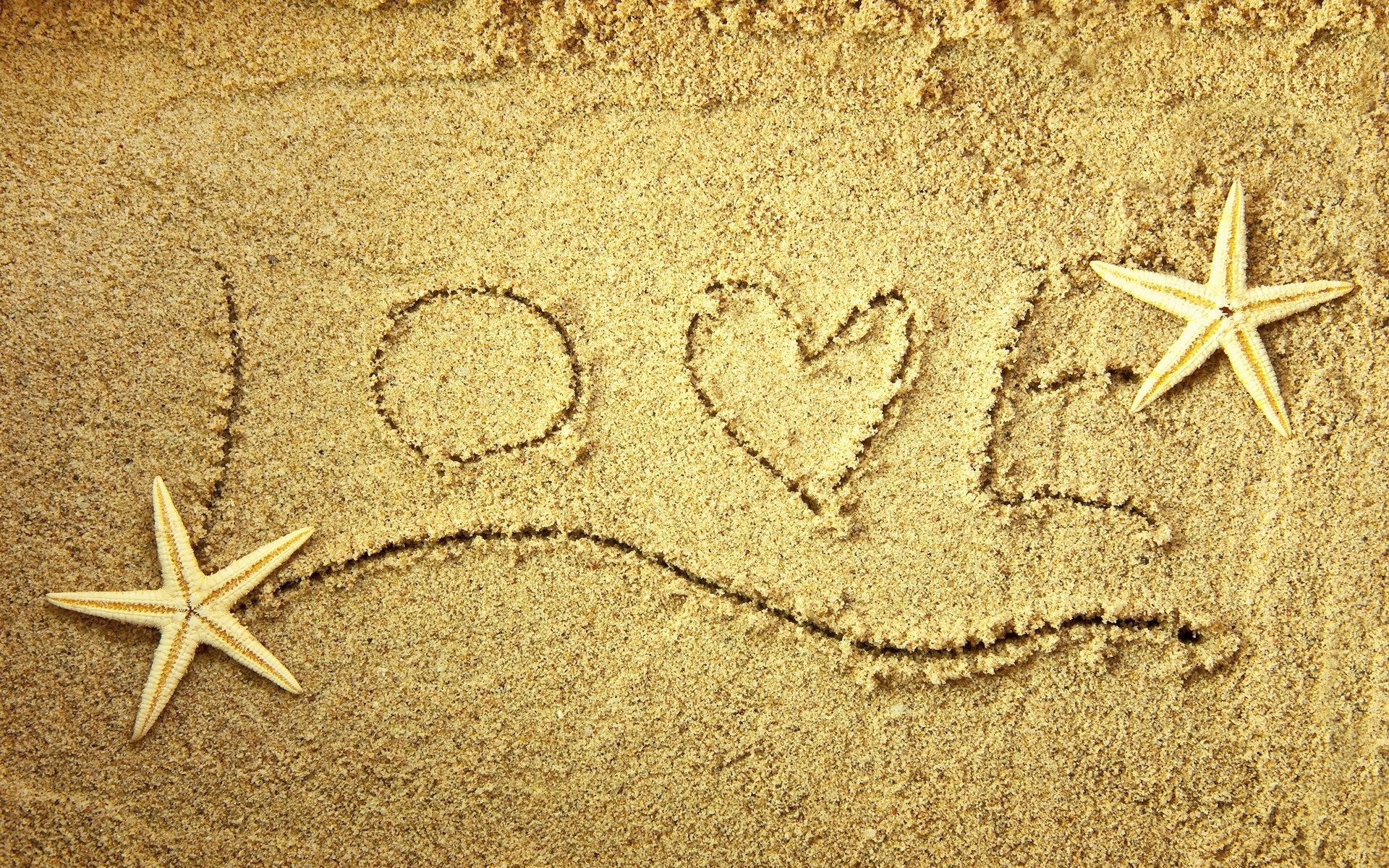 Beach Sand Heart Words Love Sand Starfish HD Wallpaper