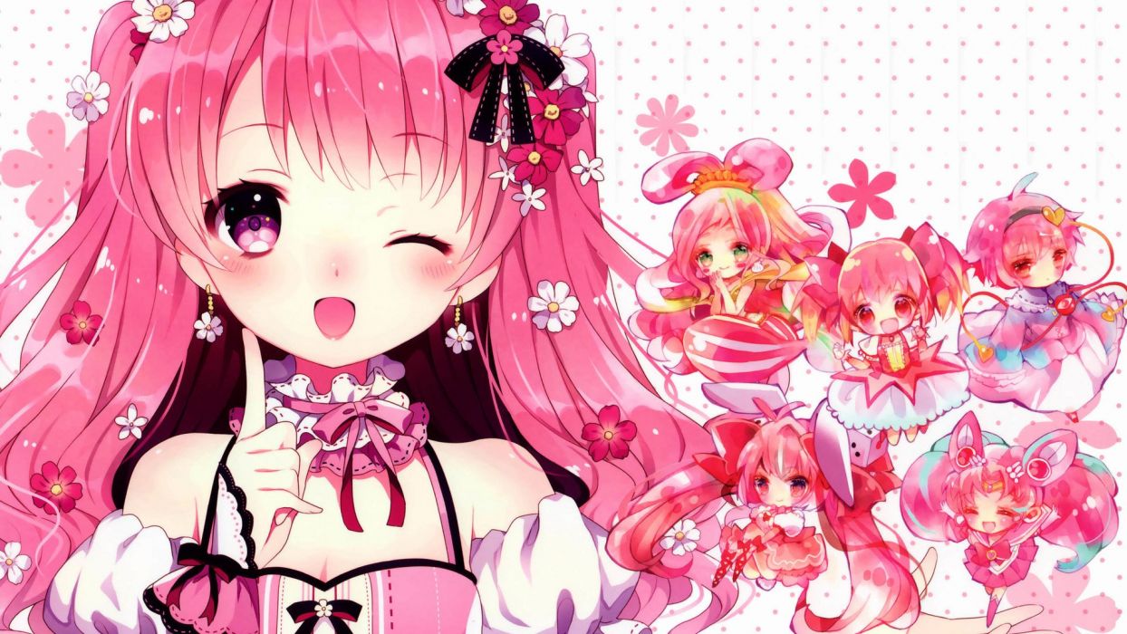 Anime girl sile cute pink hair wallpapers