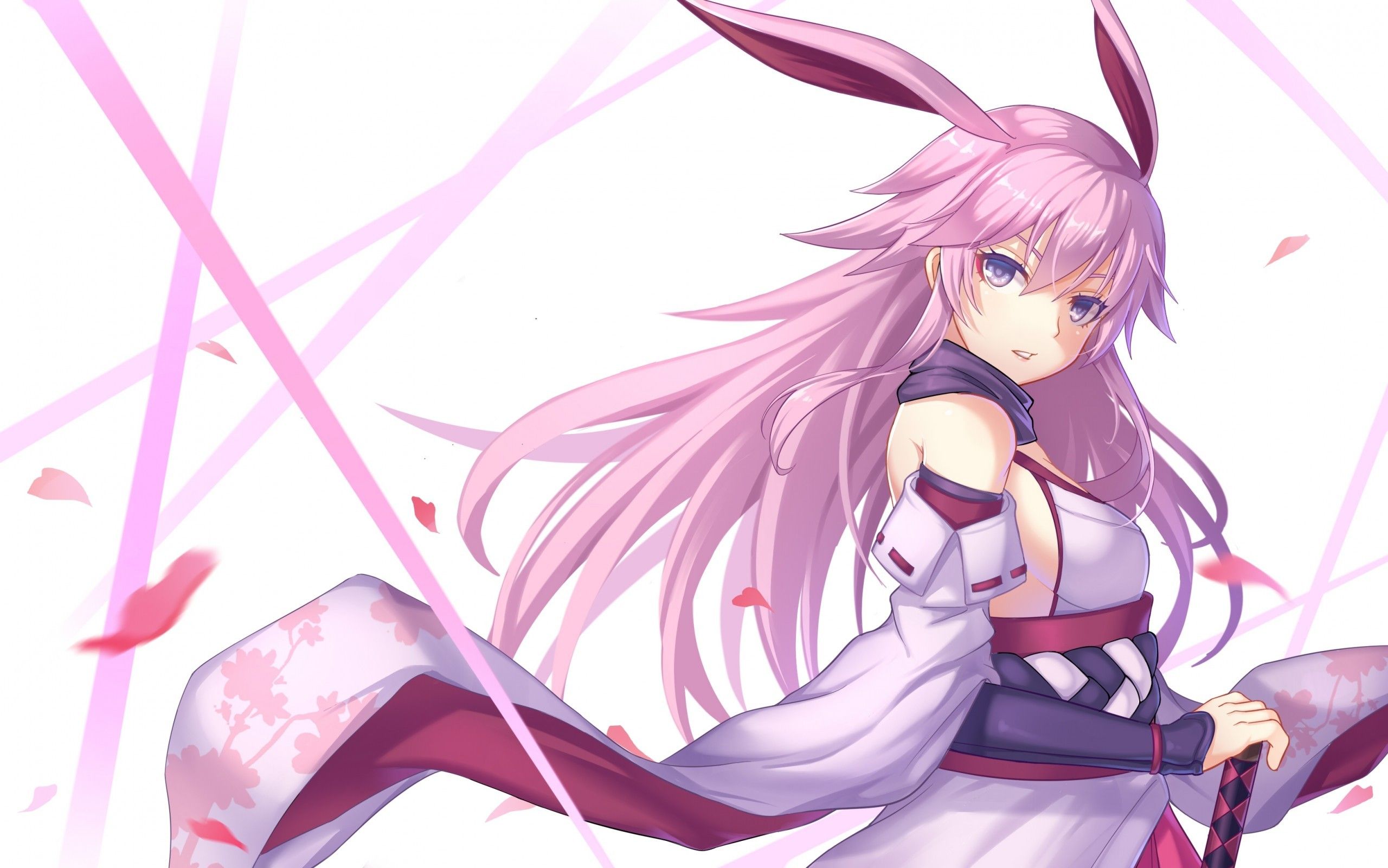 Download 2560x1600 Anime Girl, Pink Hair, Bunny Ears, Petals