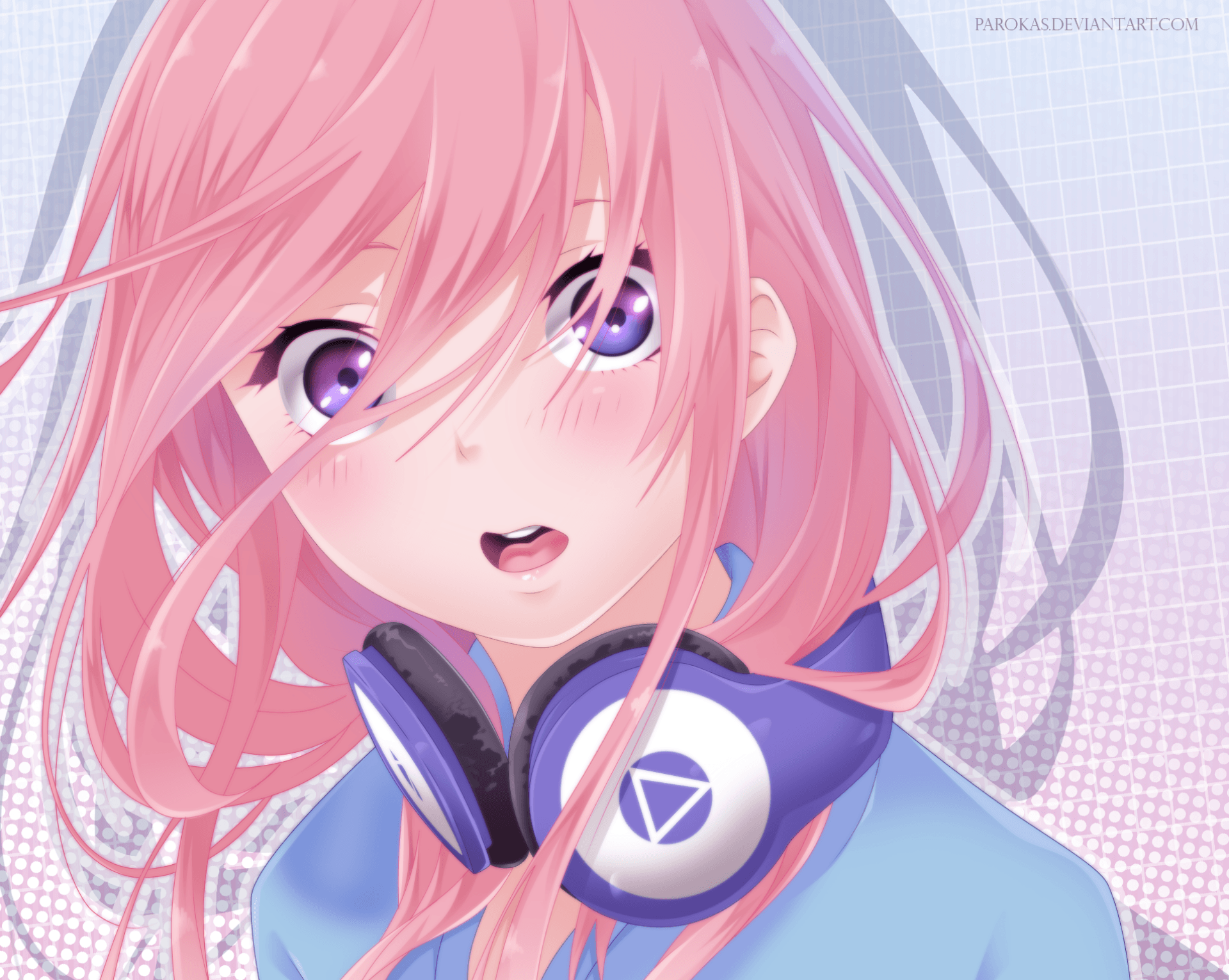 A girl with pink hair and headphones HD Wallpapers
