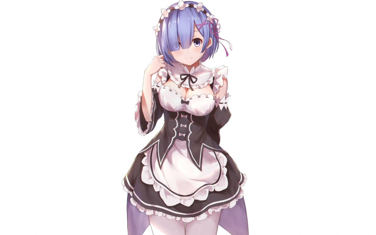 Download 1280x800 wallpaper cute, rem, blue short hair, anime girl