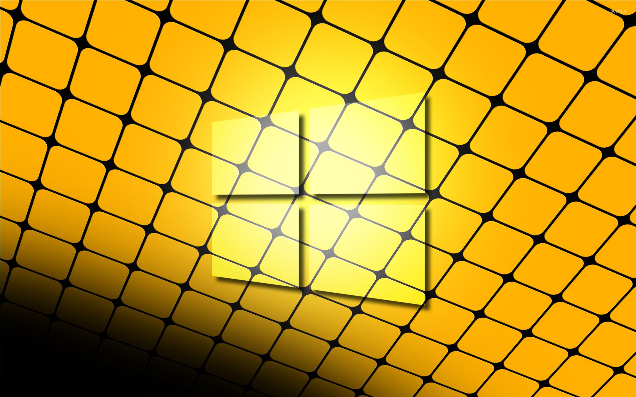 Windows 10 glass logo on a yellow grid wallpaper wallpaper