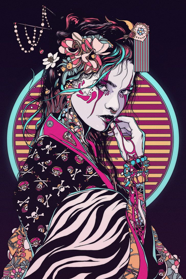 HD wallpaper: Conrado Salinas, women, geisha, kimono, artwork, illustration