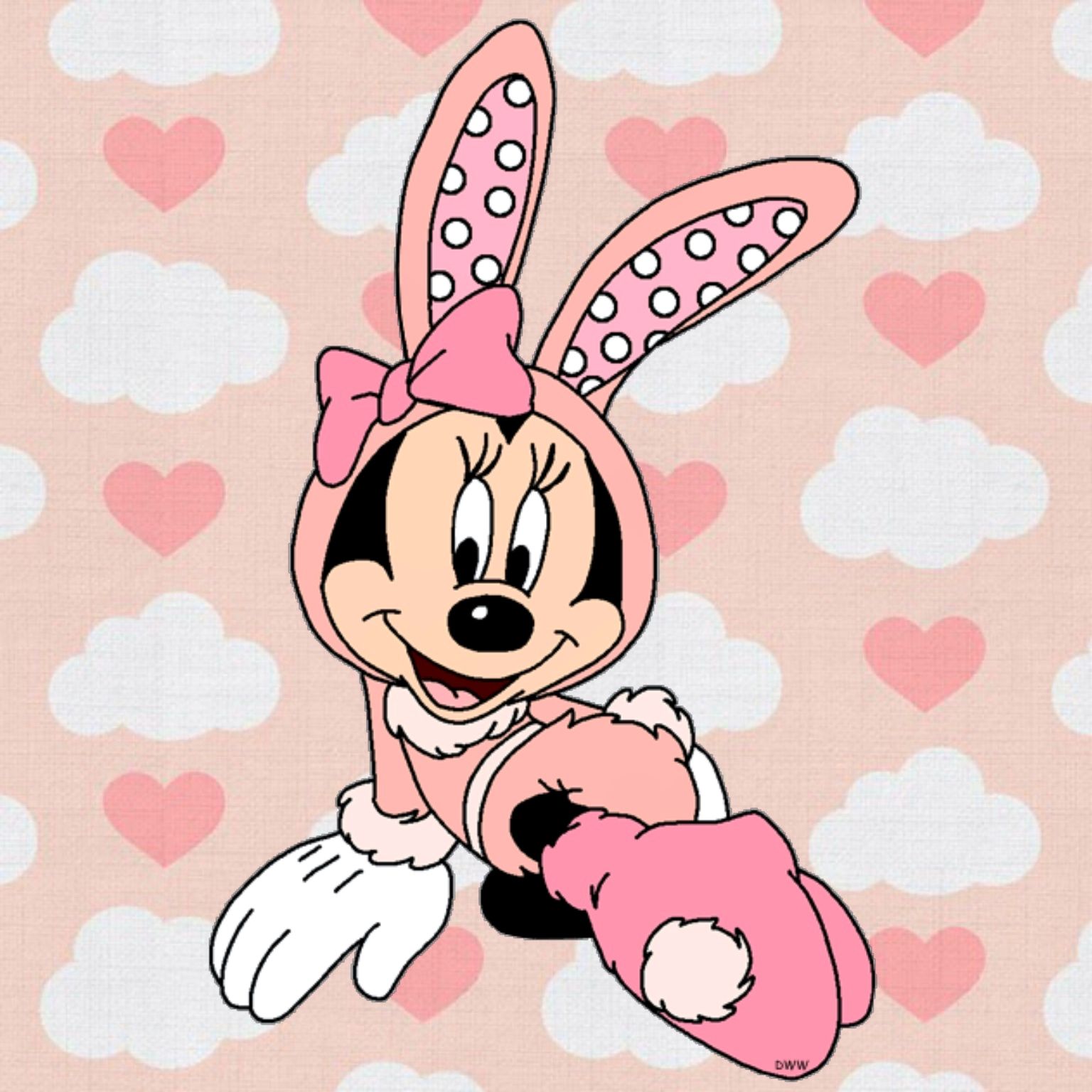 Minnie dressed as an Easter Bunny. Mickey mouse art, Disney