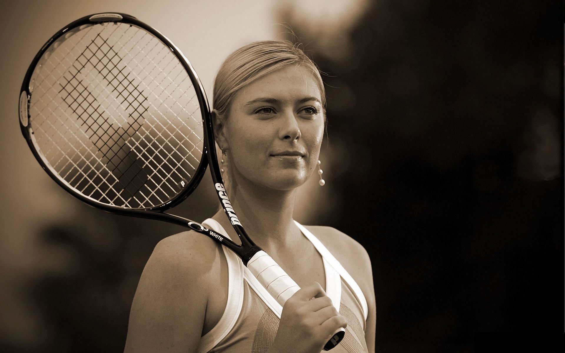 Maria Sharapova Black And White Tennis Wallpaper HD