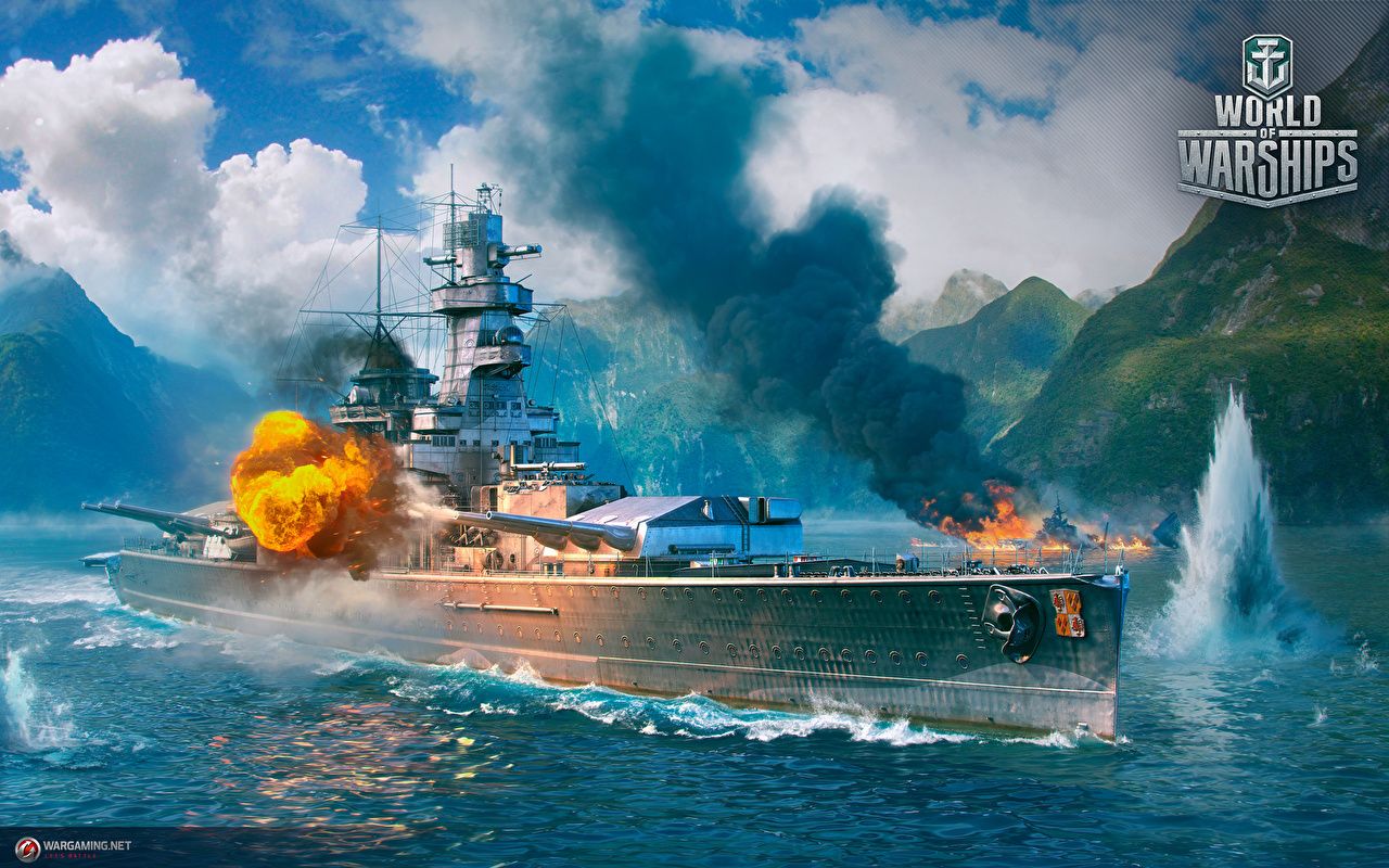 Desktop Wallpaper World Of Warship Firing German Cruiser Admiral