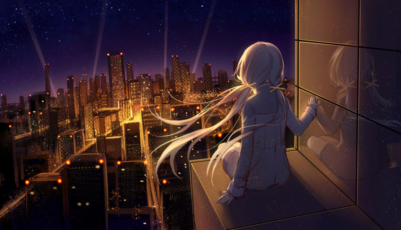 1336x768 Anime Girl Looking at Stars HD Laptop Wallpaper, HD Anime