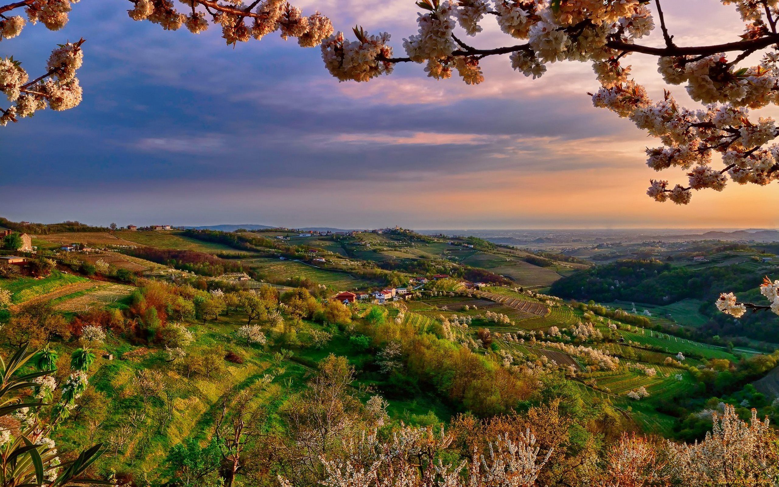 Download wallpaper Italy, Collio, spring, sunset, Lombardy