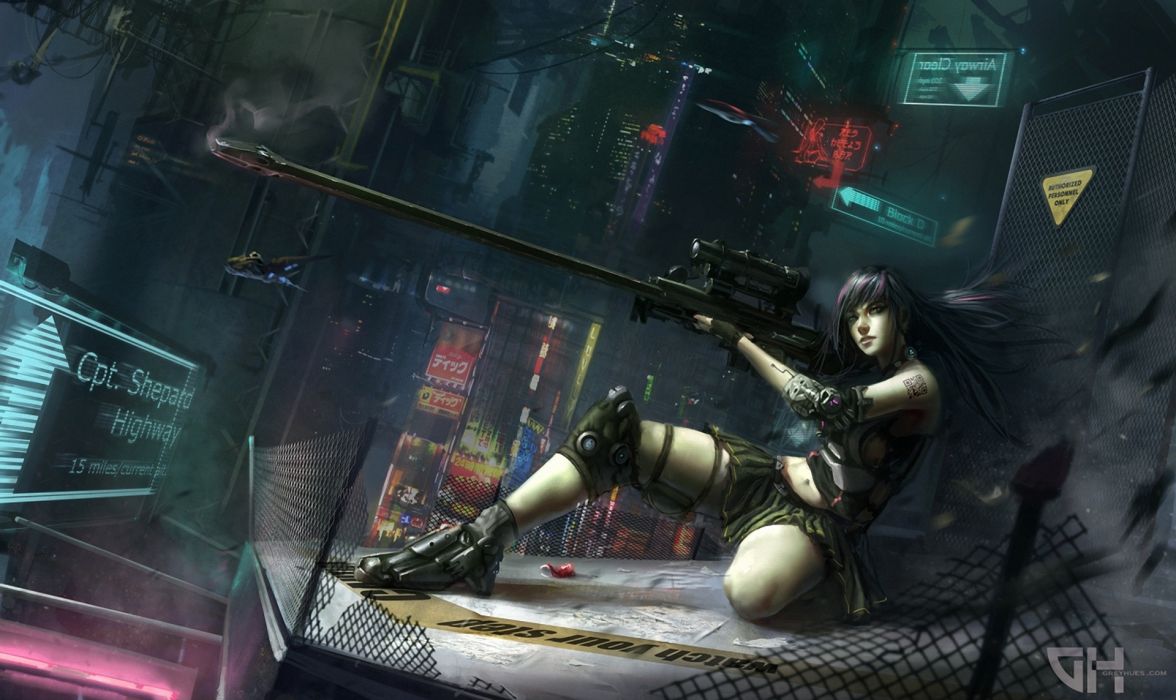 Warriors Girls Fantasy Snipers Girls women guns sci fi futuristic wallpaperx1143