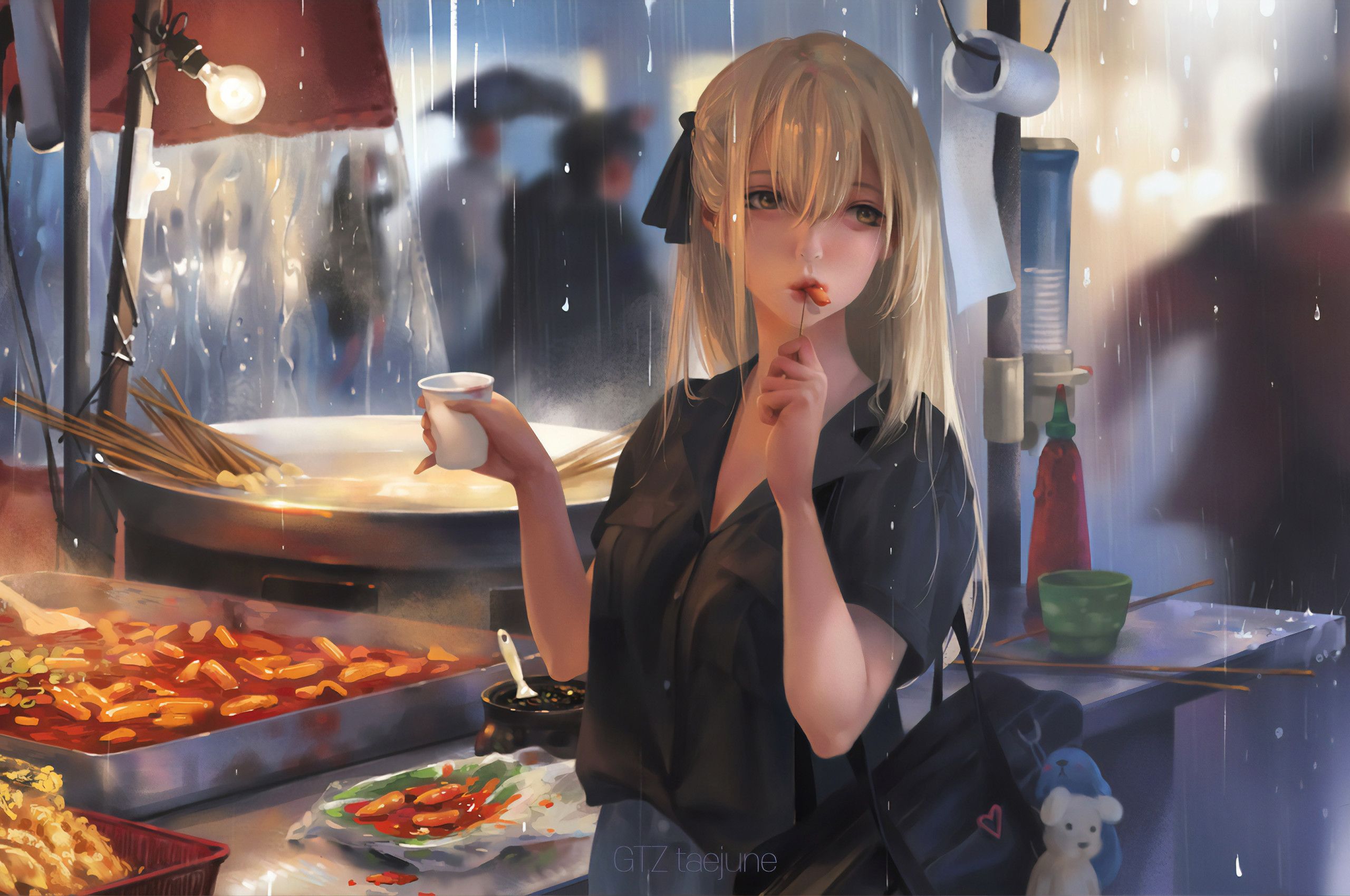 Anime Girl Eating Street Food 4k Chromebook Pixel HD 4k