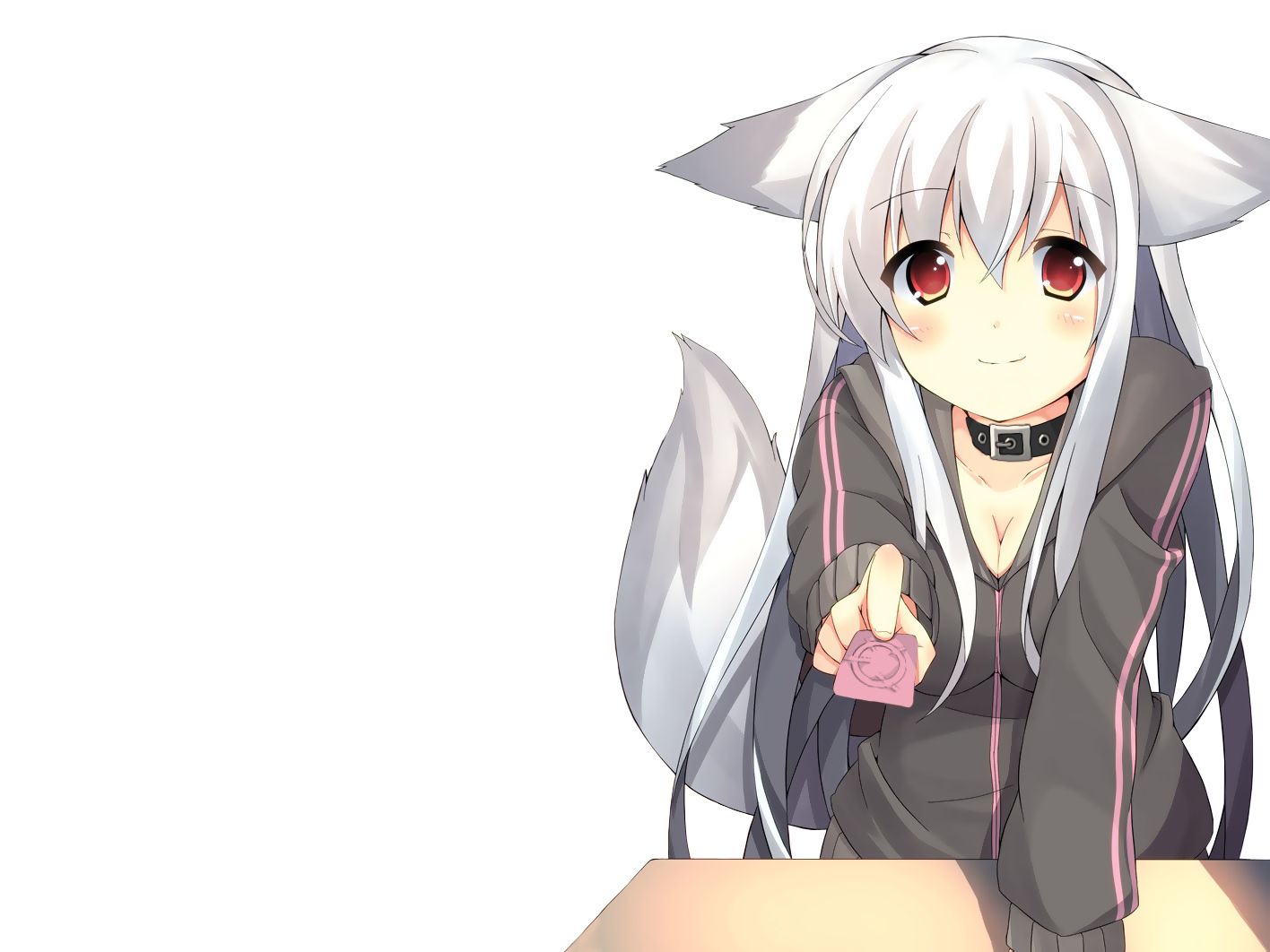 anime fox girl with white hair