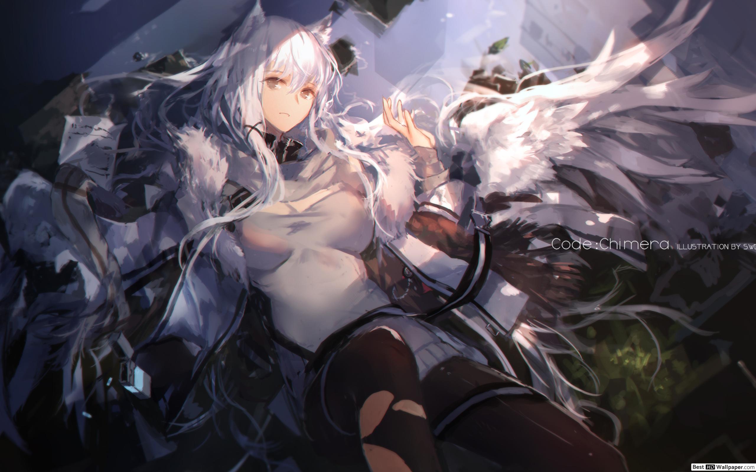 White haired anime girl HD wallpaper download