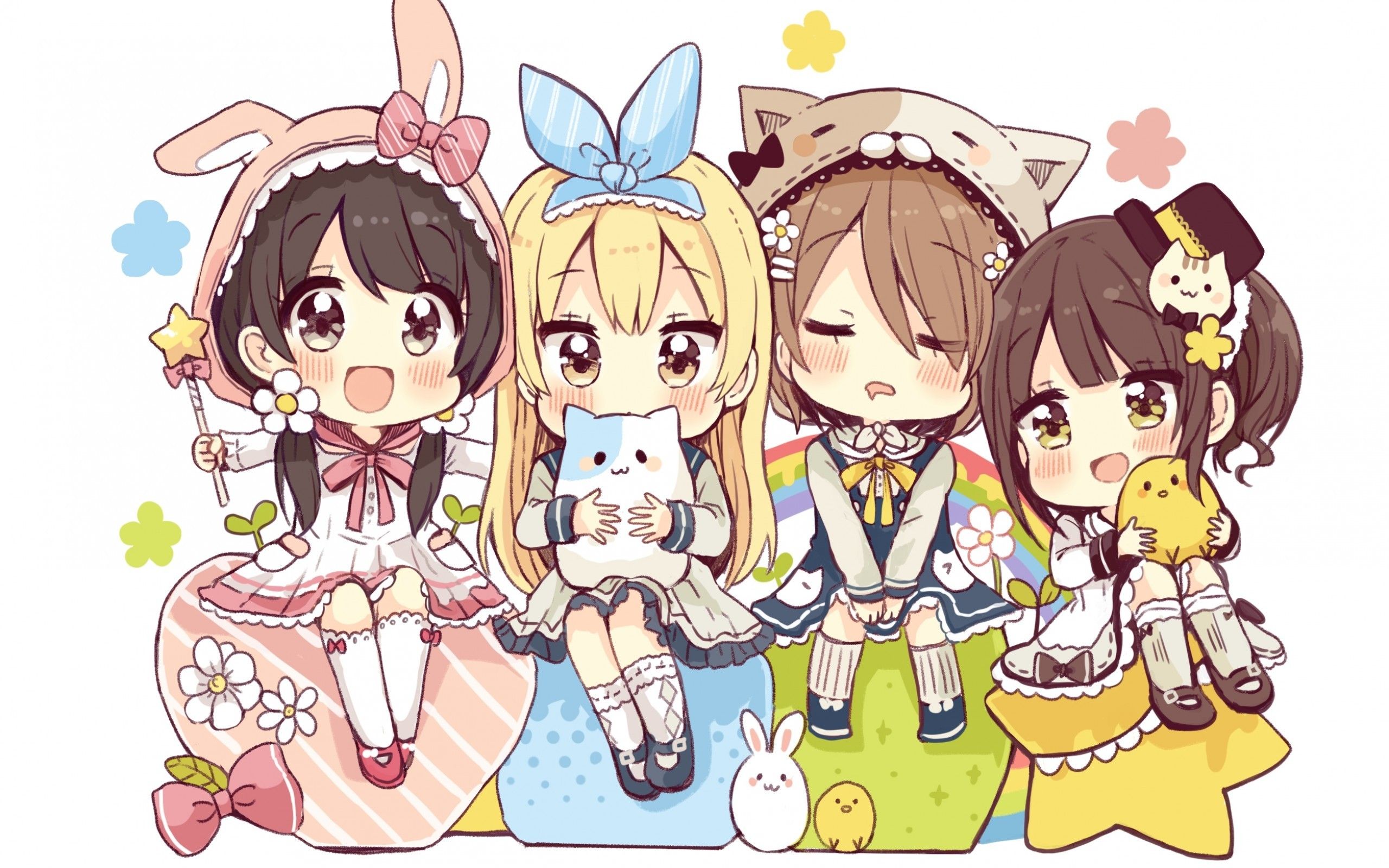 Download 2560x1600 Anime Girls, Chibi, Cute, Friends Wallpaper