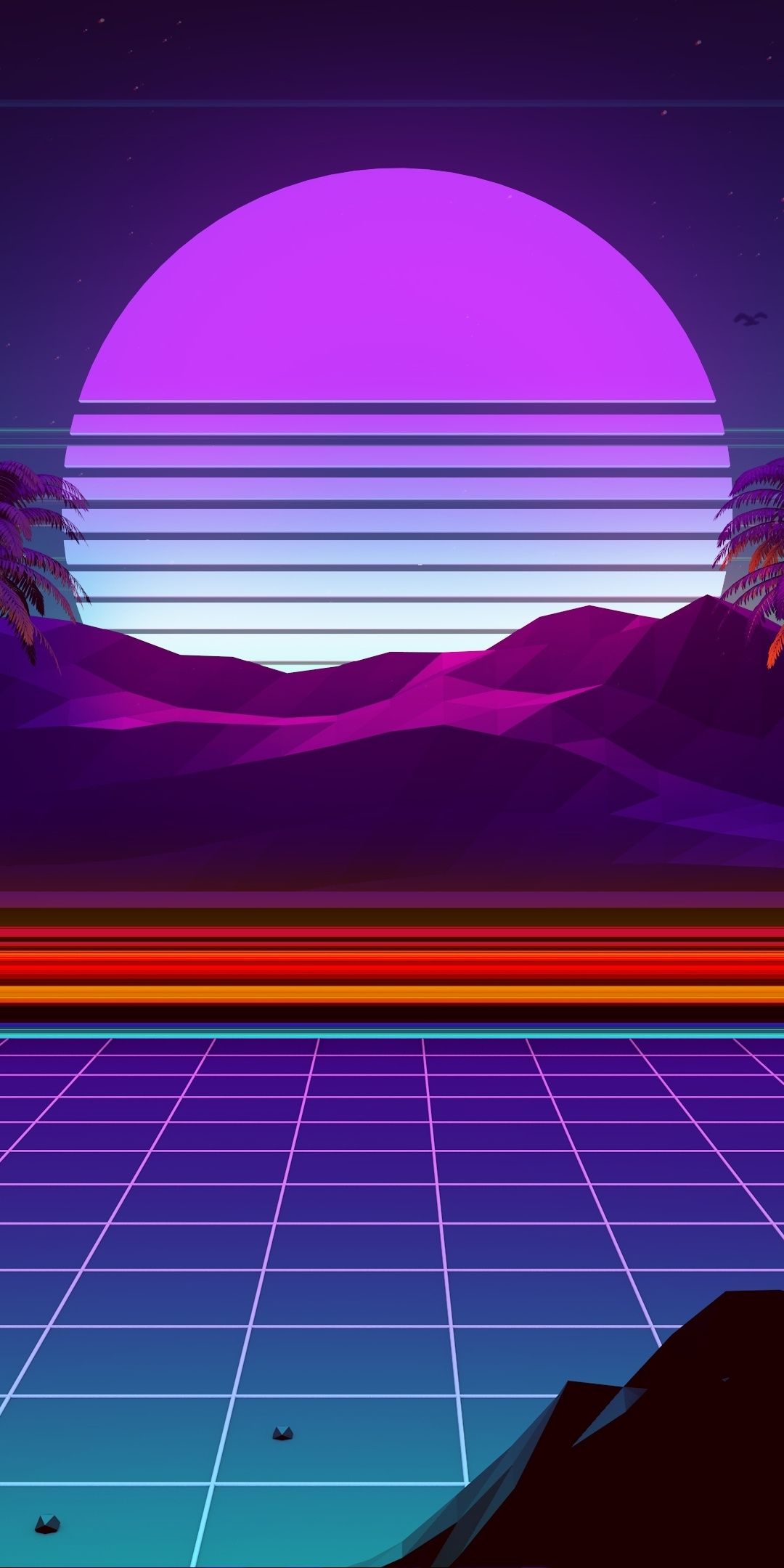 Night, moonlight, mountain, Synthwave and Retrowave