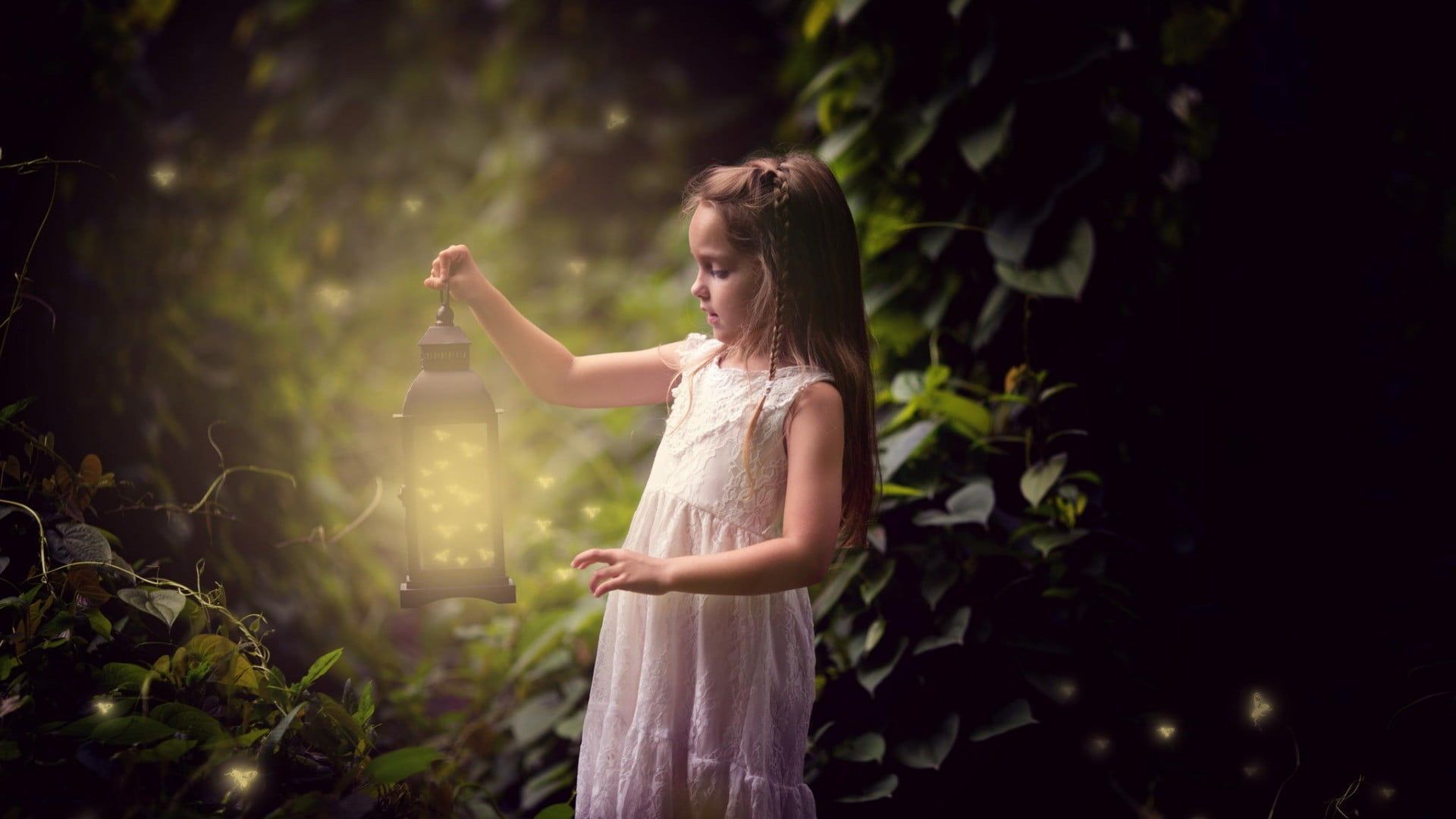 Girl wearing white sleeveless dress holding lantern photography HD wallpaper