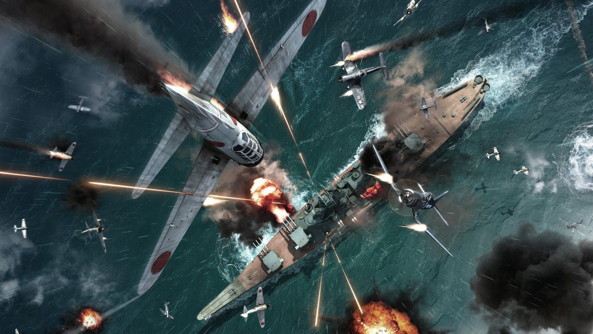 video games, aircrafts, war, ships, battleship, World War II wallpaper