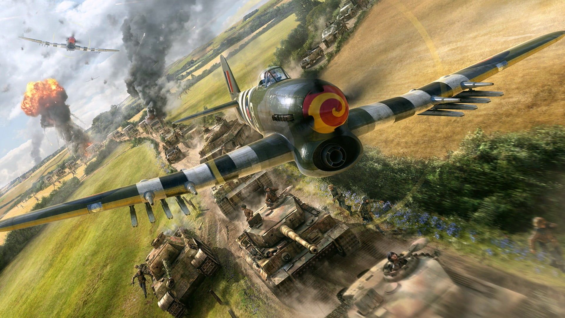 Tanks and biplanes digital wallpaper, World War II, airplane