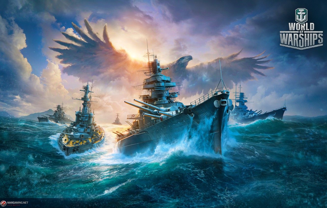 Wallpaper war, ships, Bird, eagle, combat, Battleship, World of Warships, The World Of Ships image for desktop, section игры