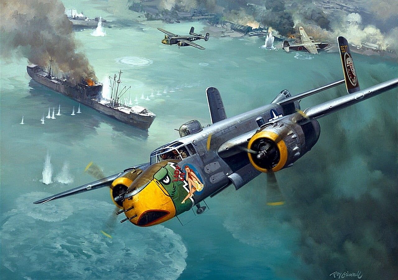 Gray and yellow plane, World War II, military aircraft, aircraft